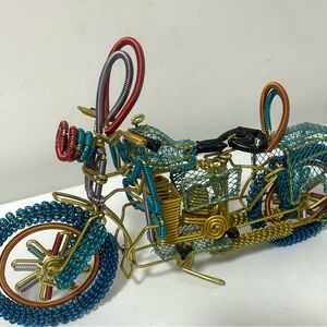 Artisan Wire Motorcycle Sculpture - Blue and Gold